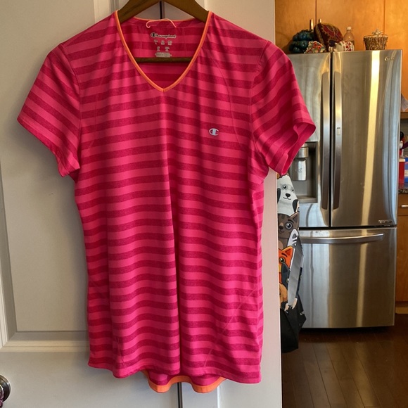 Champion V-Neck Pink Striped Tee Shirt - Picture 6 of 6